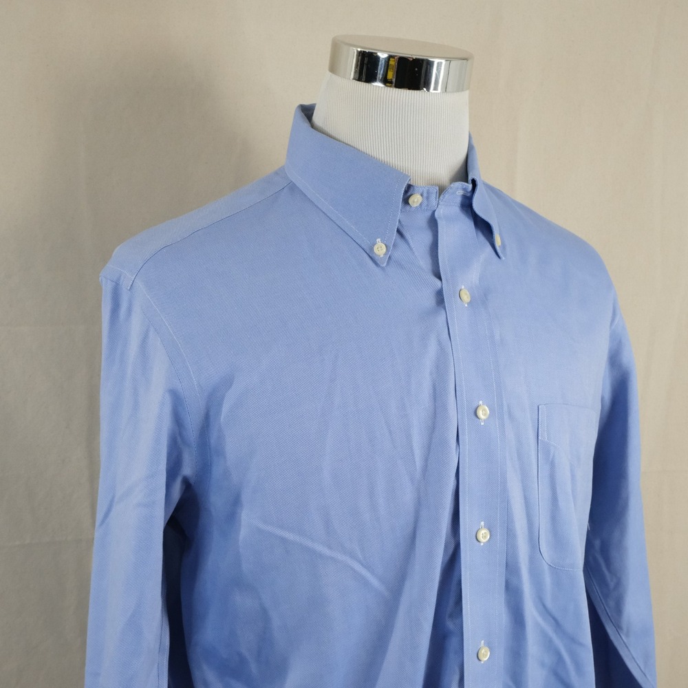 Brooks Brothers 16.5 36 Milano Dress Shirt Blue Non-Iron Supima Cotton Men